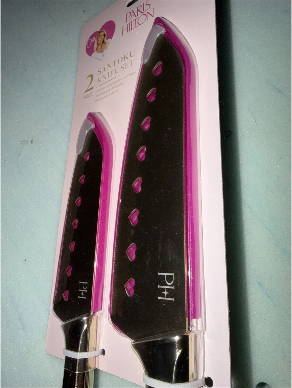 Paris Hilton Stainless Steel Knife Set- Jewel Handles & Gold Blades Heart Cutout